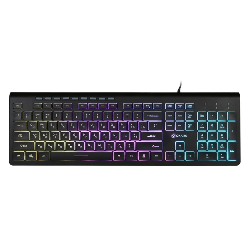 Клавиатура Oklick 490ML черный USB slim Multimedia LED