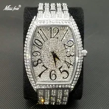 

MISSFOX Ice Out Mens Watches Popular Tonneau Full Diamond Silver Geneva Male Watch Hip Hop Original Waterproof relogio masculino