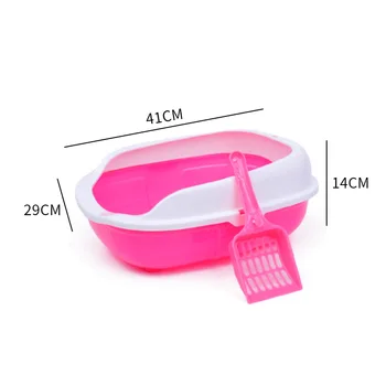 

Open top Cat Litter Box Rimmed High Sides Plastic Pet Litter Box with Scoop