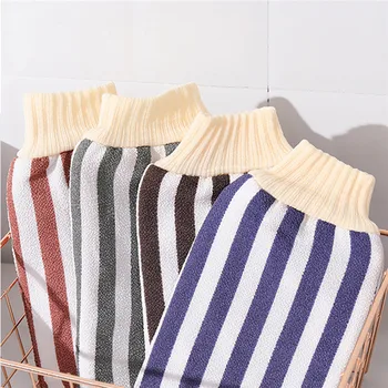 

Glove Bathing Towel Rubbing Mud Remove Dead Skin Scrub Thickening Striped Printing Bath Washcloth