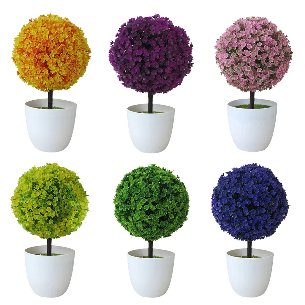 

Artificial Potted Plant Plastic Fake Grass Ball Topiary Tree Pot Home Garden Table Plastic Plants Decor