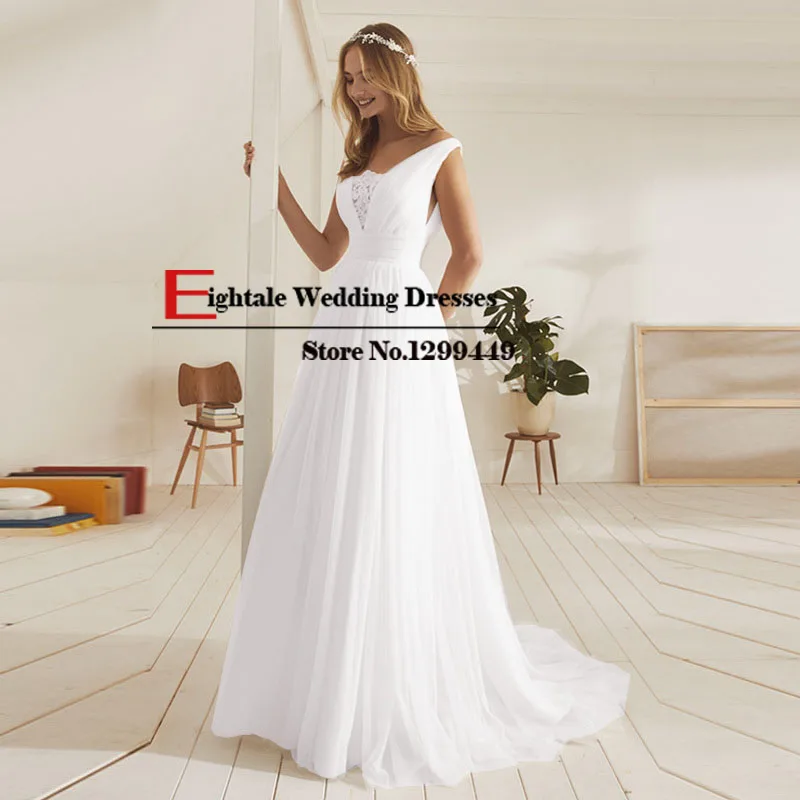 Eightale, простое свадебное платье, Пляжное, v-образный вырез, а-силуэт, тюль, белое, цвета слоновой кости, свадебные платья размера плюс, платье невесты, vestidos de noiva - Цвет: Белый
