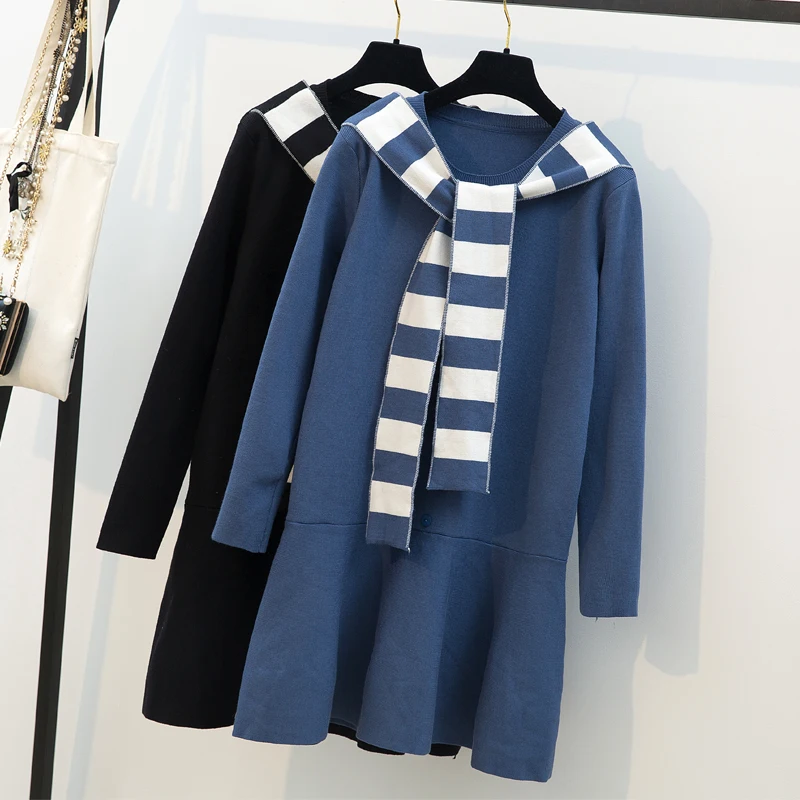 

Large-size Women's Clothes With Fat Mm Stitching And Horizontal Straps, Simple Loose Knitted Sweater, Slightly Fat Round-necked