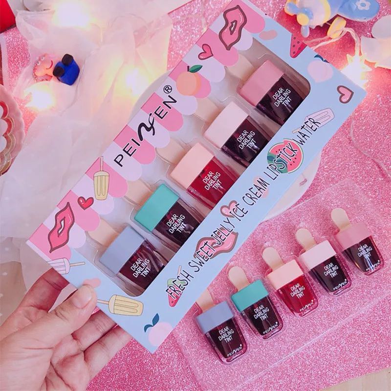 

5pcs/set Korean Style Cute Ice Cream Lip Tint Makeup Liquid Lipstick Moisturizing Lip gloss Waterproof Lasting Lipgloss Cosmetic
