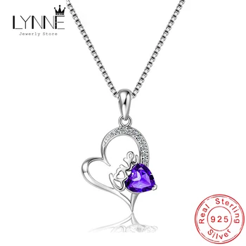 

New Fashion 925 Sterling Silver Heart Zircon Pendant Necklace Purple Rhinestone Collarbone Chain Necklaces Women Jewelry Gift