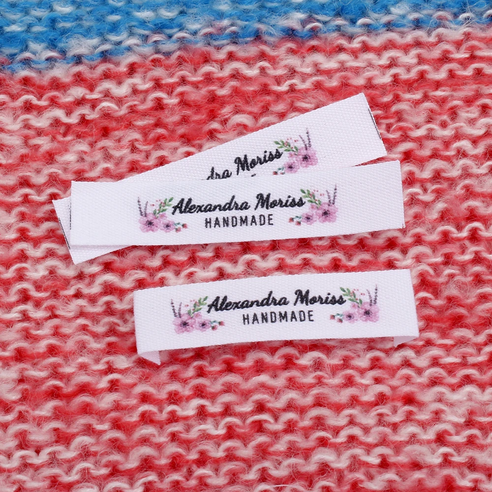 

Custom Sewing Labels, Personalized Brand , Organic Cotton Ribbon Labels, Flowers, Business Name (MD3037)