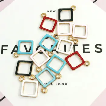 

10pcs/lot Enamel Hollowed Out Square Charms 15*18mm Alloy Metal Drop Oil Zinc Alloy Jewelry Accessories