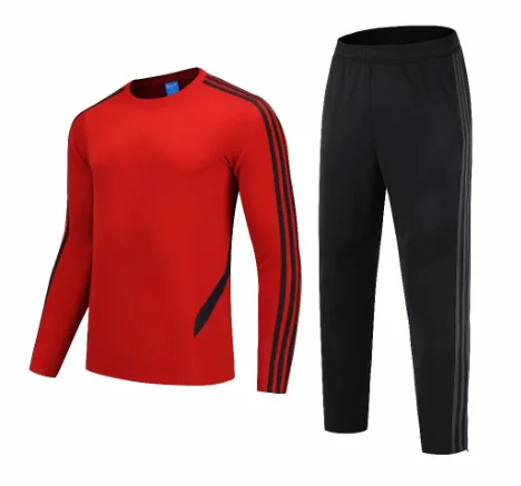 Kids Long Sleeve Soccer Jersey Set Child Men Suit Round Neck Tracksuit Running Football Jackets& Pants Training Uniform Custom - Цвет: Красный