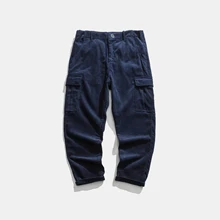 Темно-синие вельветовые мужские брюки карго винтажные карманные брюки рабочая одежда