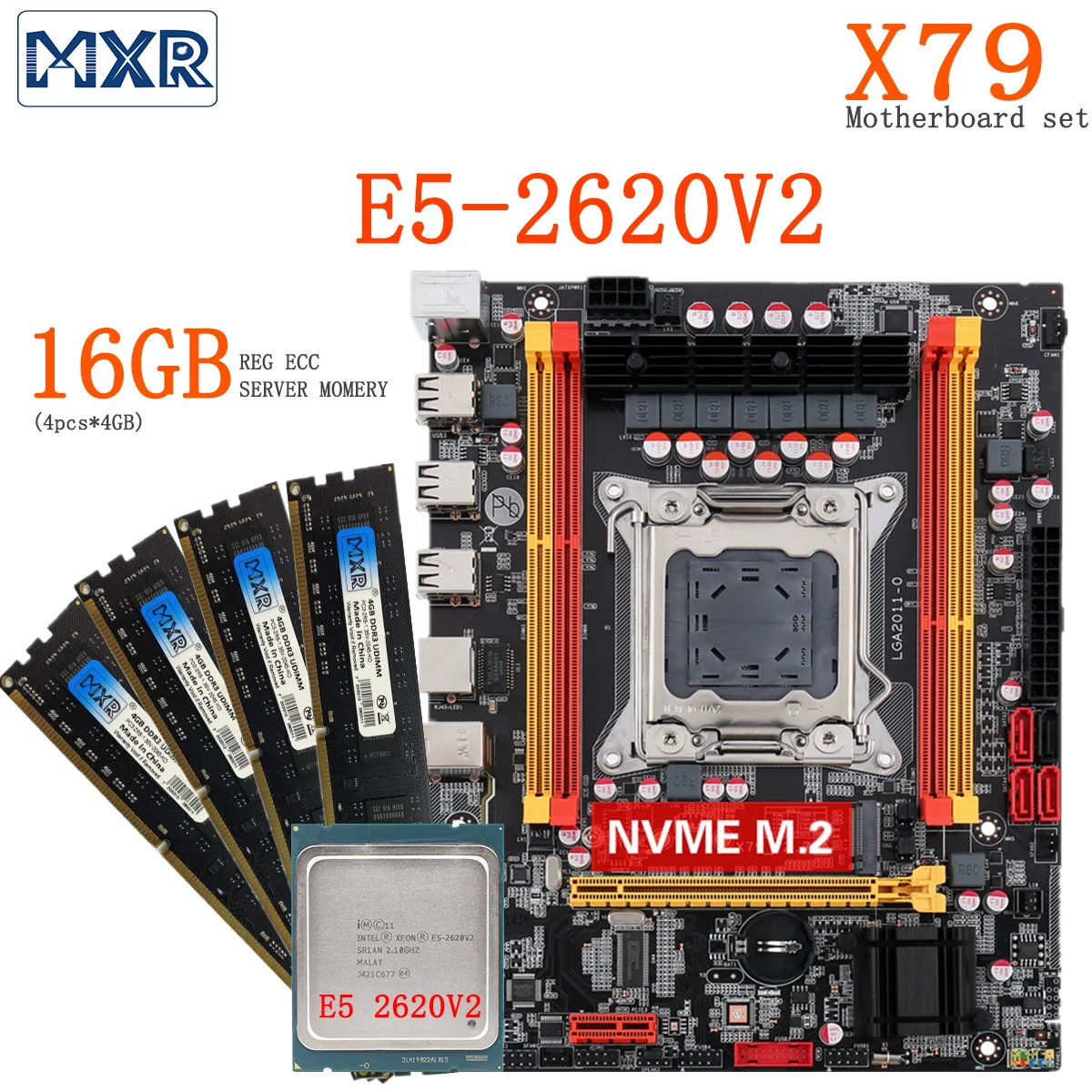 X79 Motherboard Combo LGA 2011 with XEON E5 2620 V2 16GB (4*4G) DDR3 1333 REG ECC RAM Memory kit set NVME SATA3.0 Server | Компьютеры и