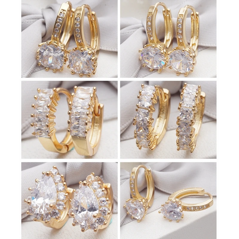 

16 Different Styles Fashion Vintage Jewelry Gold Earring Micro Pave Small Round Cubic Zirconia Crystals Hoop Earrings for Womens