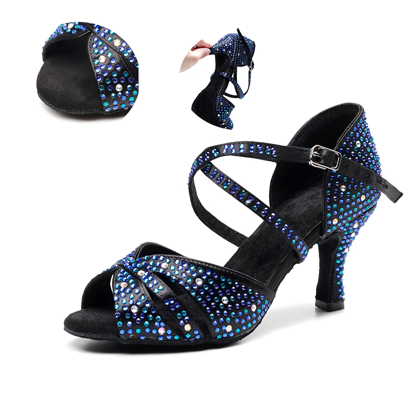

Woman Rhinestion Latin Dance Shoes for Women Soft Sole Salsa and Bachata Dance Shoes Girls Dance-shoes Wedding Party Sandals