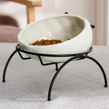

Dog Cat Bowl,Ceramic Pet Bowl with Non-Slip metal Stand,Water Bowl Dish for Cats