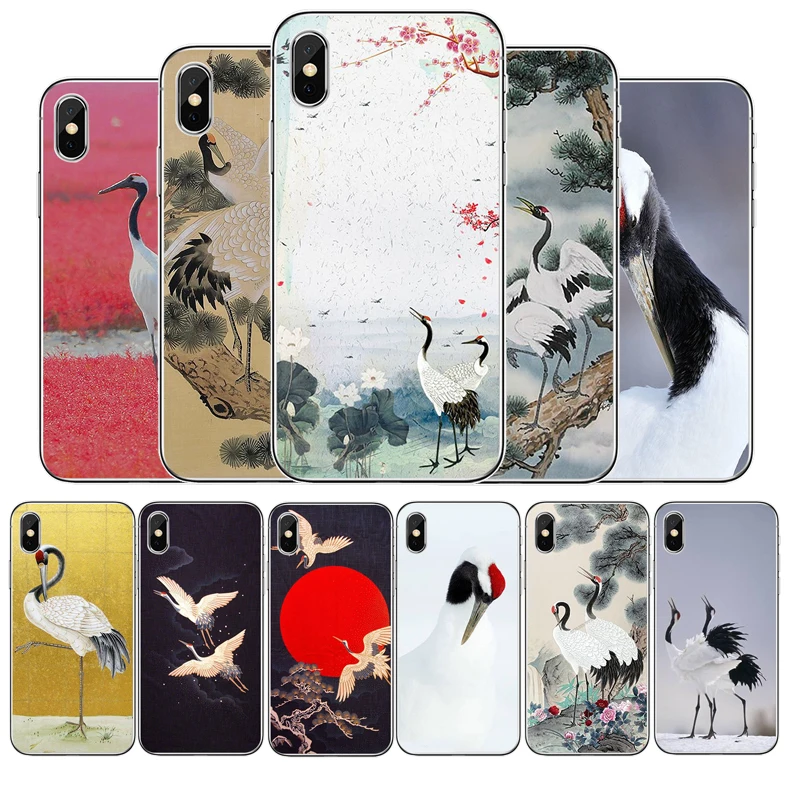 Красный японский журавль арт силиконовый чехол для мобильного телефона iphone 12 11Pro