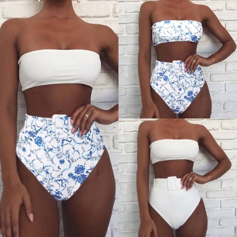 

Bikini High Waist Bandeau Swimsuit Women 2019 Sexy Bikinis Set Female Solid Bathing Suit Biquini Mujer New Product For Hot Sale