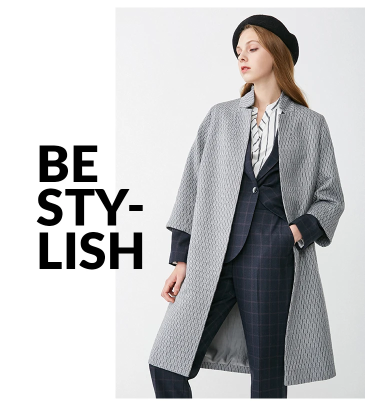 SELECTED Women Loose Fit Mid-length Herringbone Overcoat Coat| 419127507