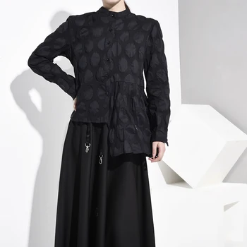 

Women Asymmetrical Three-dimensional Blouse New Stand Collar Long Sleeve Loose Fit Shirt Fashion Spring Autumn 2020