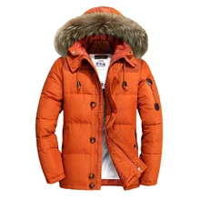 Большой меховой воротник, пуховик для мужчин, зимняя уличная русская Толстая теплая меховая куртка с капюшоном, мужской пуховик, верхняя одежда, ветровка