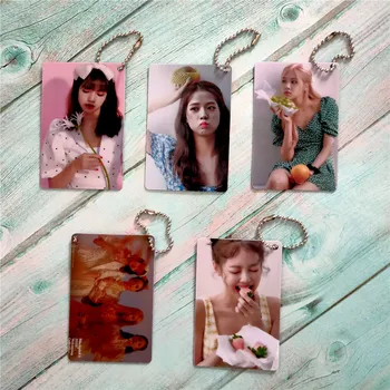 

1pcs Kpop BLACKPINK photo keychain Mobile Backpack Lanyard Pendant card key chain Double Printing 2020 Collection kpop blackpink