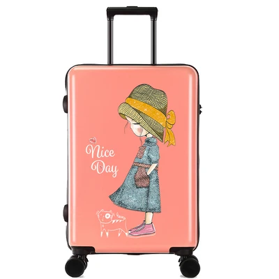 Модный мультяшный чемодан, Женский ins,, милый, 20 дюймов, для путешествий, для посадки, для женщин, легкий, 24 дюйма, большой емкости, чемодан - Цвет: Коричневый