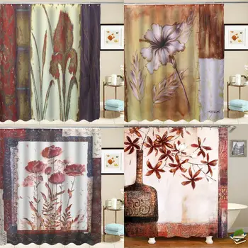 

180x180cm 3D Vintage Polyester Shower Curtain Hooks Set Waterproof Bathroom Shower Bath Curtain Accessories Home Decoration