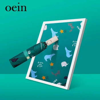 

High Quality Rain and Sun Umbrella Cartoon Animals Women's Umbrellas Female Titanium Silver Coating Automatic Umbrella 3 Folding