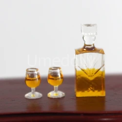 Miniature Dollhouse Wine Set with Decanters and Glasses - Pretend Play Kitchen Accessories (1Decanters  2 cup)
