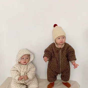 

2020 New Baby Girls Printed Thicken Hooded Rompers Cotton Full Sleeve Winter Babys Jumpsuit