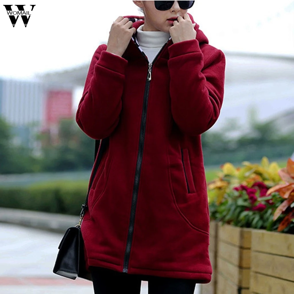 Womail Womens Coats Womens Winter Warm Outwear Solid Hooded With Pockets Composite Coat women S-4XL
