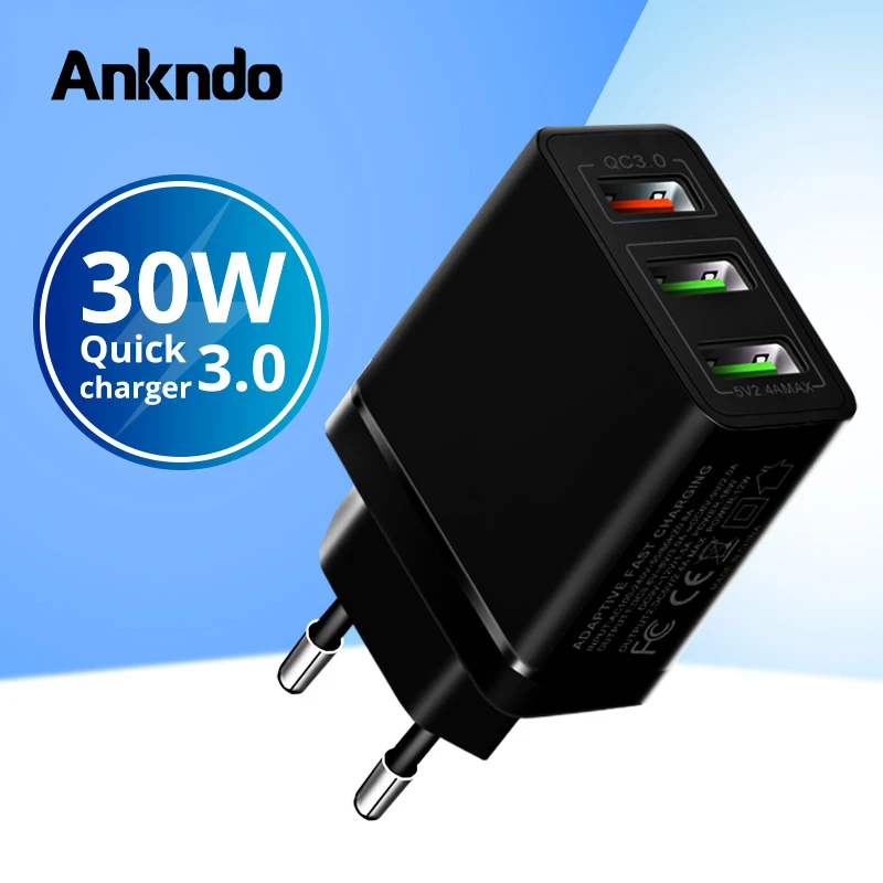 Сетевое зарядное устройство с 3 USB-портами и поддержкой быстрой зарядки |