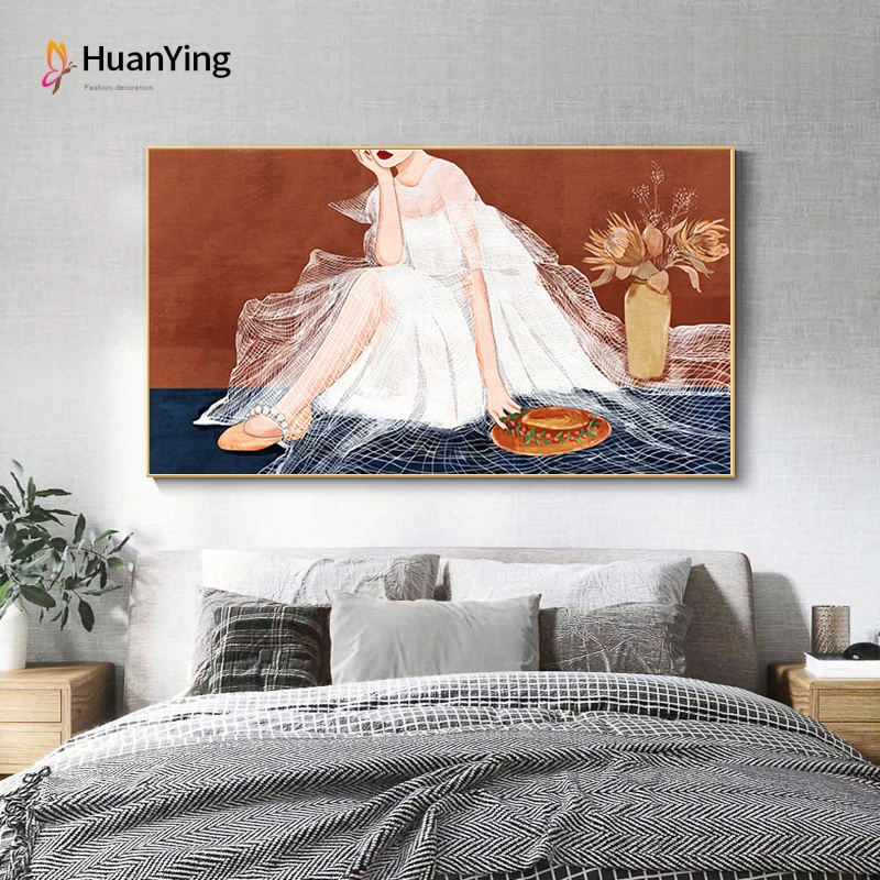 

Nodic Modern Figure Brown Canvas Painting Elegant Woman Posters and Prints Plant Wall Picture for Living Room Bedroom Home Decor