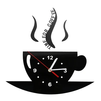 

Modern Design Wall Clock Coffee Cup Shape DIY Mirror Wall Sticker Clock Living Room Art Clock