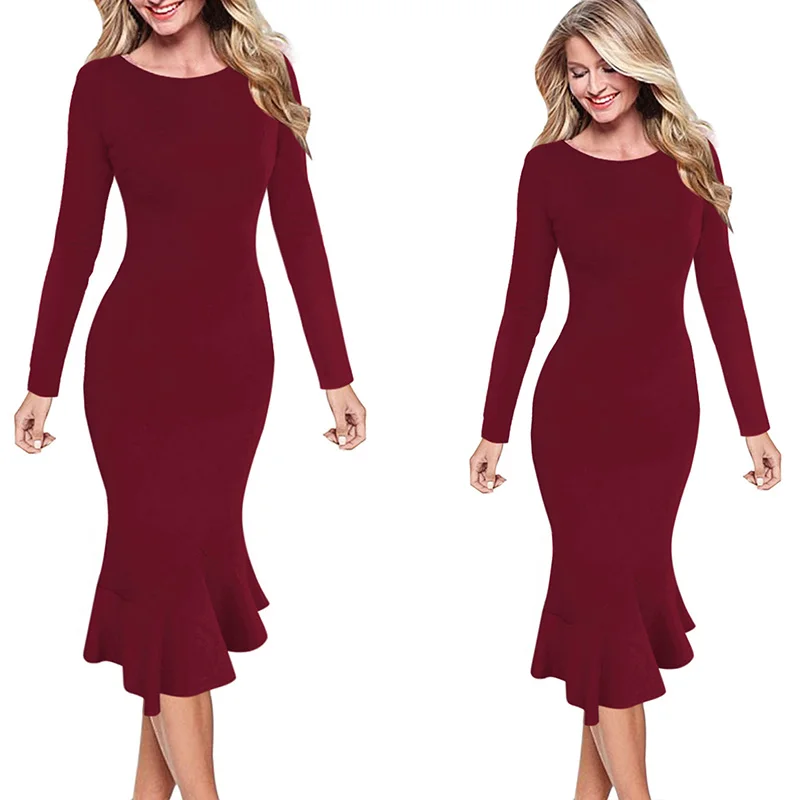 Dark Red Vfemage женские элегантные винтажные весенние осенние Pinup офисные деловые повседневные Коктейльные Вечерние облегающие платья Русалка 2787 - Цвет: Dark Red