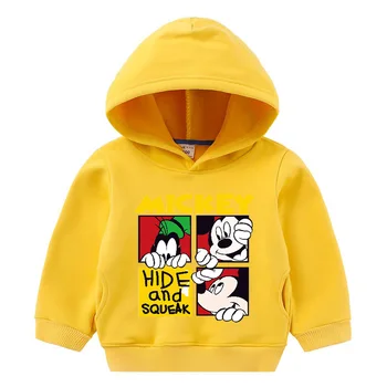 

Disney Mickey Children's Hoodie Boys Girl Hooded Sweater Plus Velvet Sweatshirt Long-Sleeved T-shirt Pockets Padded Jacket