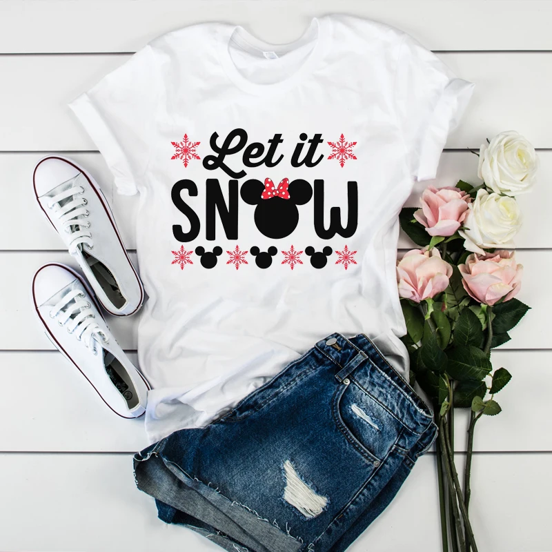 Женская футболка с изображением снежных ушей, Рождественская модная футболка с графическим принтом, женская футболка, женская футболка