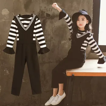 

Kids Girls Clothes Sets Autumn Winter Top Rompers Pants Teenager 2 Pieces Suits Stripe Children Clothing Set 6 7 8 9 10 11 Years