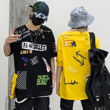 

Graffiti Harajuku Streetwear Summer T Shirt Men and Women Oversize Pullover Loose Hip Hop Tshirts Roune Neck Plus Size T-shirt