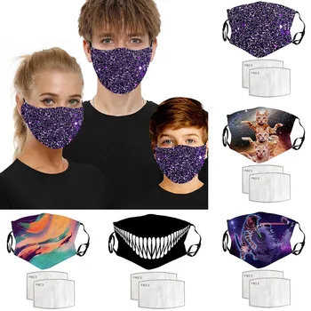 

Adults Printed Mask Reusable Washable Dust Proof Earloop Breathable Adjustable Face Respirator +2PC Filter Man And Women Masque