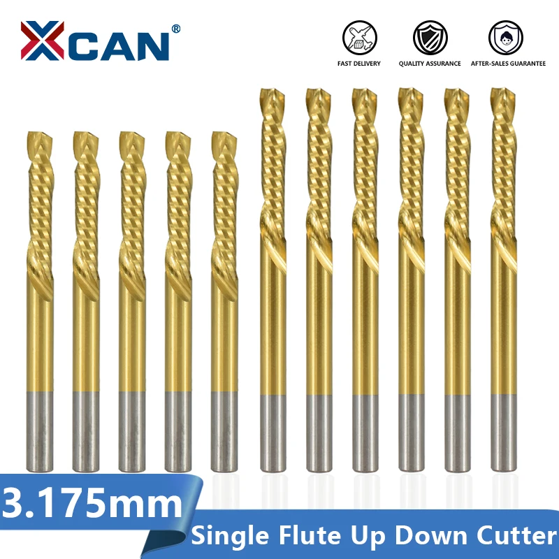 

XCAN Up Down Cutter 3.175mm Shank Titanium Coated Single Flute CNC Router Bit Carbide End Mill Spiral Milling Cutter