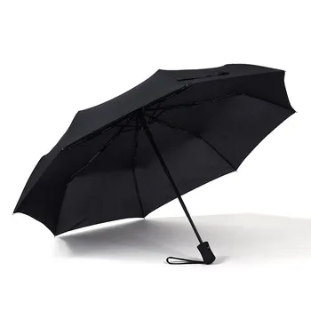 

Reinforced 8 K automatic men business umbrella simple solid color three folding windproof strong umbrella