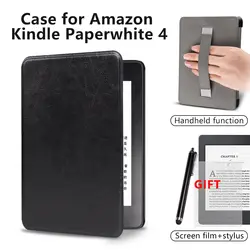 Роскошный PU кожаный чехол для 2018 Amazon Kindle Paperwhite 4 E-reader Магнитный чехол с держателем для рук + Защитная пленка + стилус