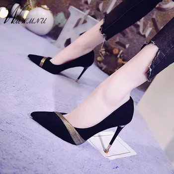 

Lady Office Glitter Stiletto Pumps Super High 8.5CM Women New Fashion Pointed Toe Shallow Shoes Spring Wild Party Black Tacones