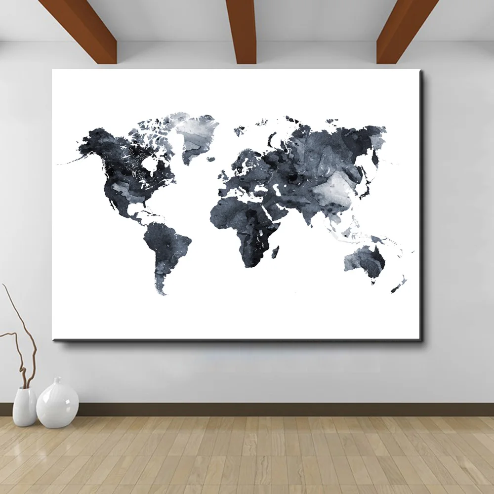 Карта мира акварелью холст живопись Hd цифровая печать красочные карты картина настенный плакат для декора