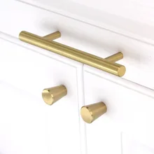 Modern Minimalist Brass Material Cabinet Handle Straight Circular Article Cabinet Wardrobe European Style Drawer American-Style