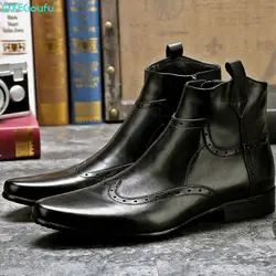 QYFCIOUFU/Новинка 2019 года; мужские ботинки из натуральной кожи; осенние Мужские модельные ботинки из коровьей кожи; ботильоны с острым носком на