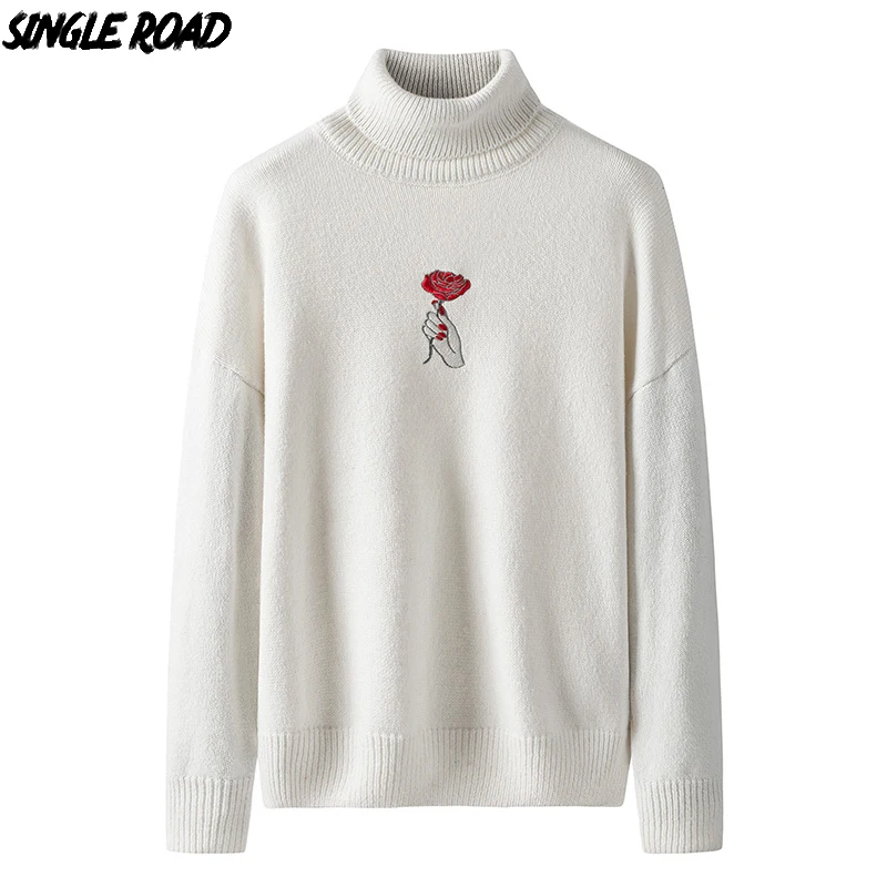 

Single Road Turtleneck Sweater Men 2019 Rose Men's Winter Clothes Knitted Pullover Jumper Cashmere Sweaters Male High Quality