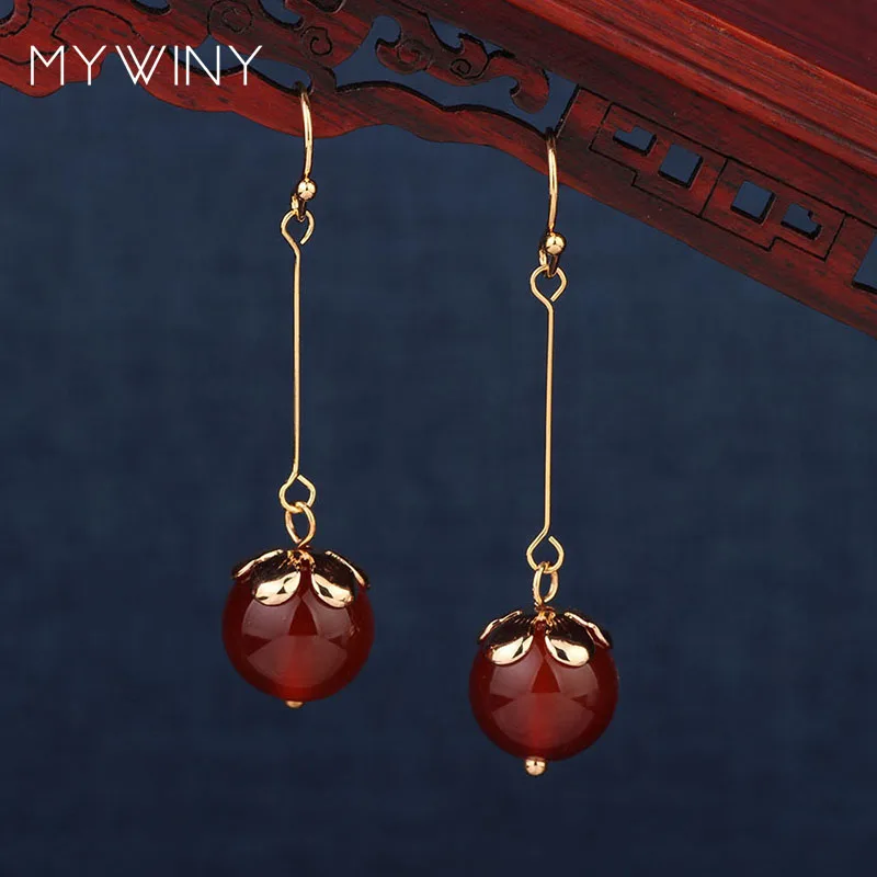 2 цвета MYWINY новые модные ювелирные изделия Красные натуральные камни длинные