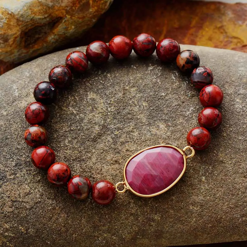High End Women Beads Bracelets Red Jaspers Rhodonite Stretch Charm Bracelets Elastic Strand Bracelet Jewelry Wholesale