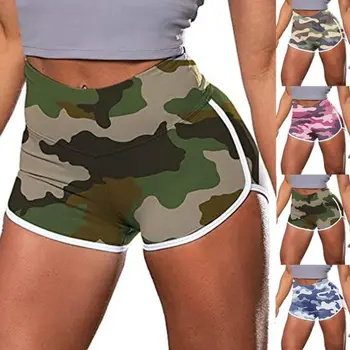 

Women Casual Camouflage Workout Shorts Lady Summer Ruched Butt Lift Sport Gym Push Up Elastic High Waist Stretch Striped Shorts
