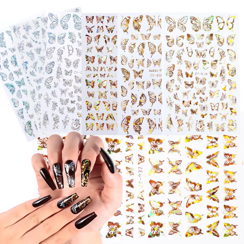 

Water Nail stickers Laser gold and silver holographic butterfly stickers Spring and summer Butterfly Design Nail Decoration
